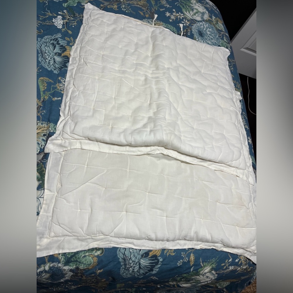 Pottery Barn Set 2 Euro Shams Ivory Basic Soft Cotton Tie Back
